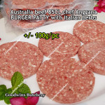 Australia beef mince 85CL Anggana's BURGER PATTY seasoned with Italian herbs ECONOMY THIN frozen price for 500g 5pcs